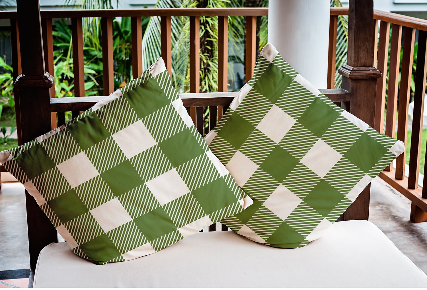 20" x 20" Simply Daisy Buffalo Plaid Polyester Indoor/Outdoor Pillow, Scallion Qty 1