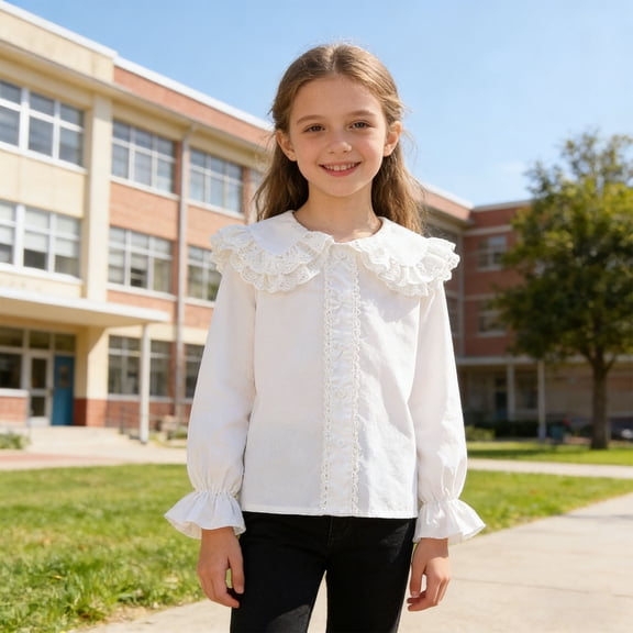 Swuxness Girls Long Sleeve Button Shirt Base Layer Solid Color Soft Casual Fall Tops