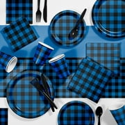 Angle View: Blue Buffalo Plaid Deluxe Party Supplies Kit