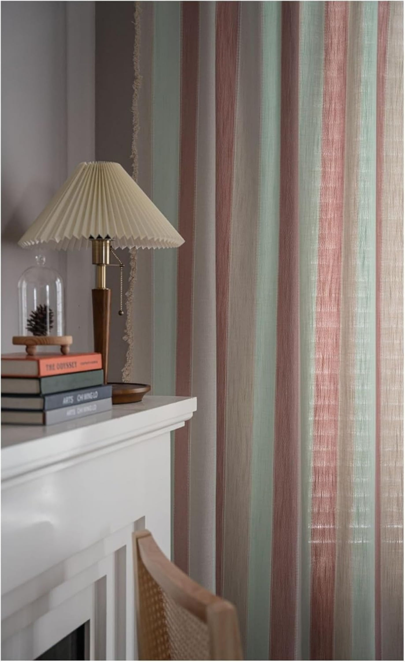 Vireellx Farmhouse Blackout Curtains，Contrasting Stripes Cotton Linen Curtains, with White Tassel Rod Pocket Curtains, Living Room Bedroom Dining Room