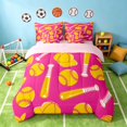 thumbnail image 3 of Manfei Cute Baseball King Bedding, Sport King Bed in a Bag, Hot Pink Yellow, Pink Reversible 7-Piece, 3 of 6