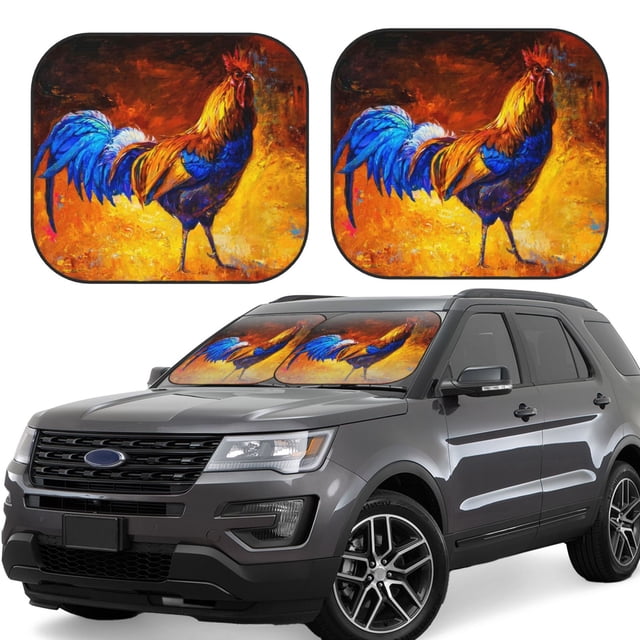 Fotbe Colorful Rooster Juego de 2 Piezas de Parasoles para Parabrisas | Bloqueador Solar para Auto | Accesorios Plegables para Protección Solar Interior-Small