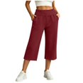 thumbnail image 2 of Endives Capri Pants for Women High Waist Stretchy Pull On Loose Walking Pants With Side Pockets Lightweight Straight Leg Crop Pants, 2 of 6