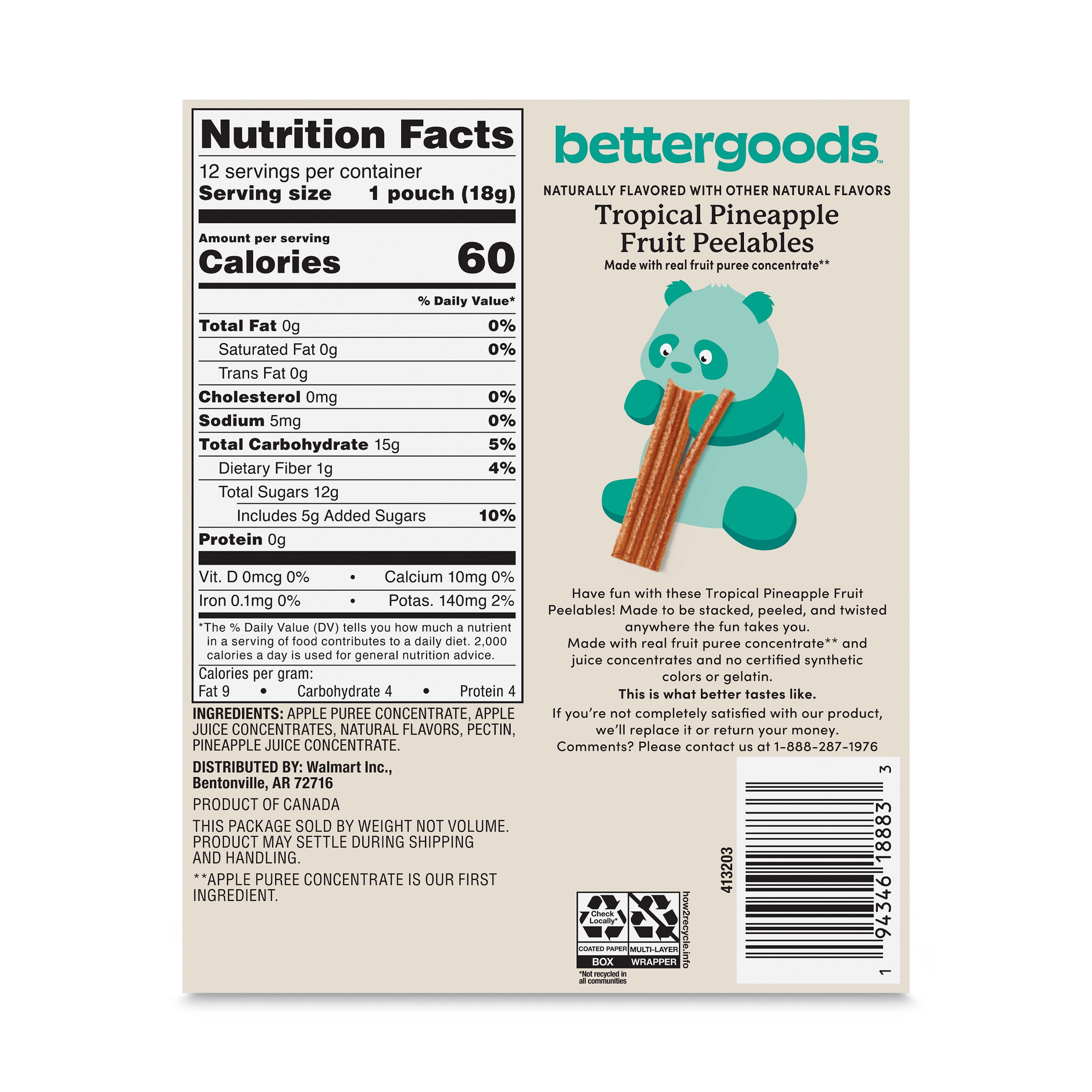 bettergoods Tropical Pineapple Fruit Peelables, 0.63 oz, 12 Count