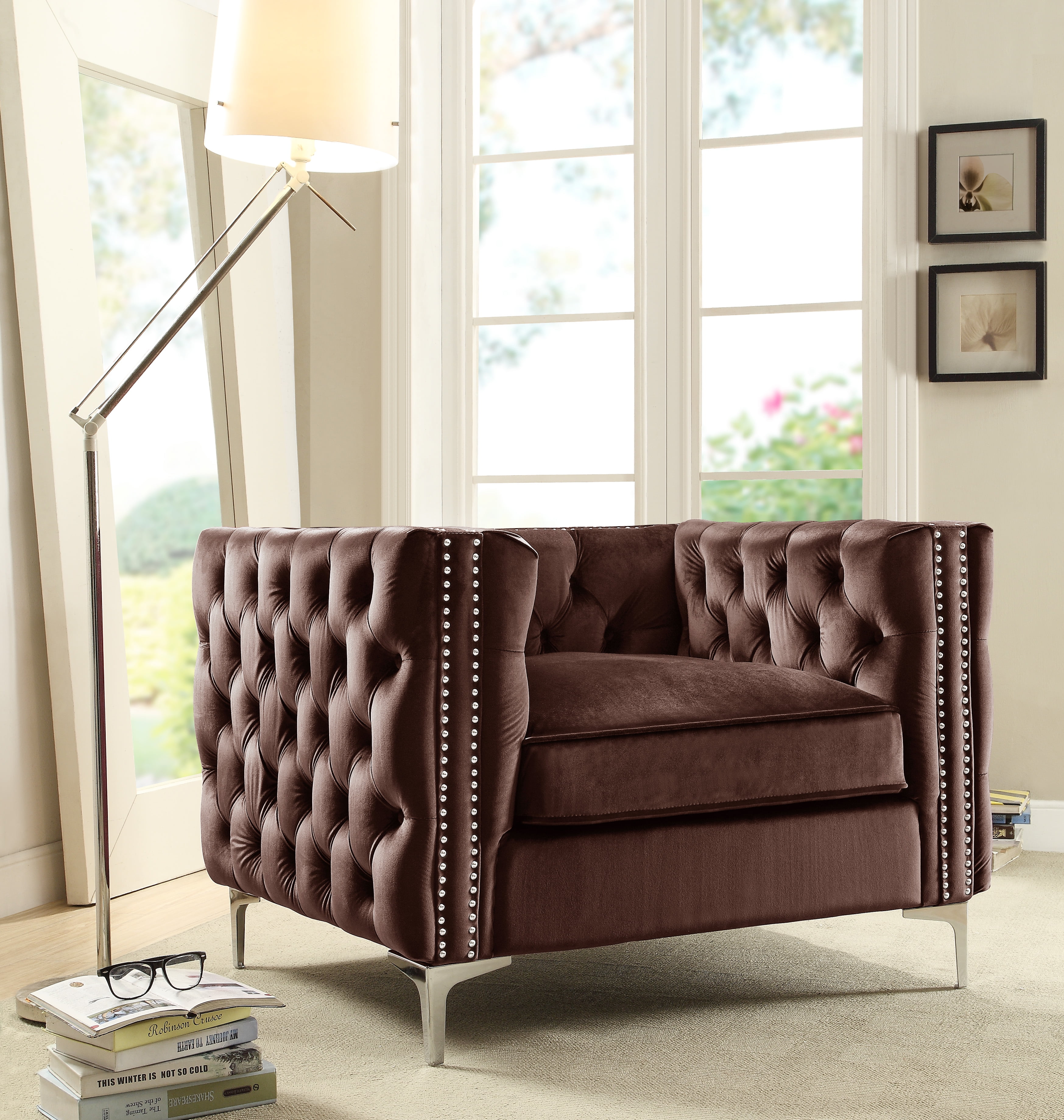 Chic Home Velvet Modern Contemporary Button Tufted with Silver