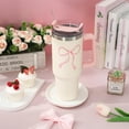 thumbnail image 5 of Pink Bow Tumbler with Lid Straw 40 Oz Watercolor Bowknot Stainless Steel Cup with Handle Coquette Travel Coffee Tumbler for Home Office Party Classroom, 5 of 6
