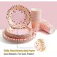 thumbnail image 2 of Juego de 175 piezas de artículos para fiestas dorados - Vajilla de papel desechable para 25 personas - Platos, servilletas y vasos de papel con lunares dorados (lunares rosas), 2 of 5