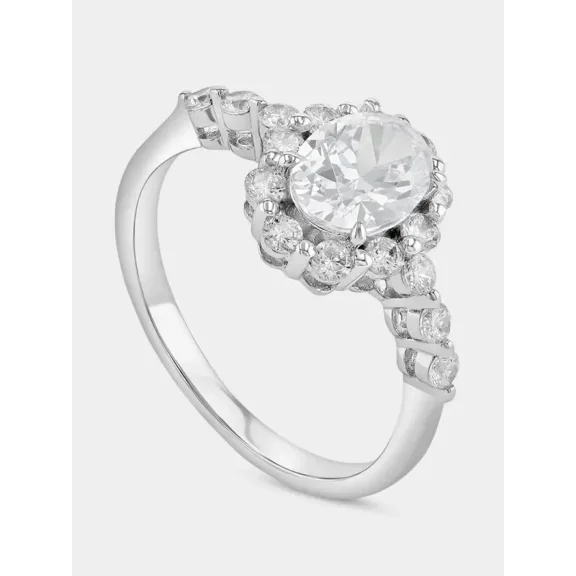 Sterling Silver Engagement Ring Cubic Zirconia Oval Halo Ring 14K Moissanite Diamond Promise Ring