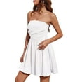 thumbnail image 2 of Women'S Bubble Mini Short Dress 2025 Summer Casual A Line Strapless Tube Top Sundress Trendy Smocked Dresses White XL, 2 of 6