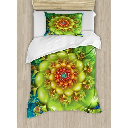 Whirlpool Twin Thin Trippy Twin Size Duvet Cover Set, Colorful Spiral Fractal Twirling Flowers in Vivid Colors Whirlpool Image Vortex, Decorative 2 Piece Bedding Set with 1 Pillow Sham, Multicolor, by Ambesonne ()
