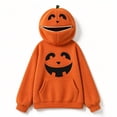 thumbnail image 7 of Halloween Hoodies for Women Oversized Pumpkin Face Print Pullover Sweatshirt Orange Hoodie with Pockets & Pumpkin-Shaped Hood, 7 of 7