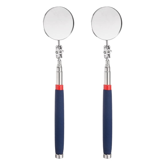 2pcs Telescoping Inspection Mirror 2" Round 9.8" to 28.3" 360 Degree Stainless Steel Inspection Swivel Head Extendable Mirrors with Pocket Clip for Technicians Mechanics, Blue