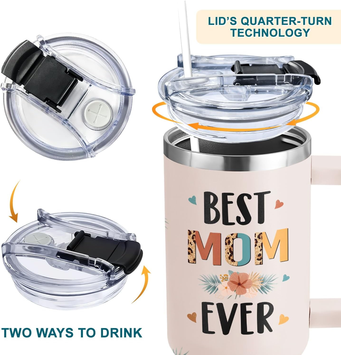 Best Mom Ever Gifts - Christmas Gifts For Mom From Daughter, Son - Birthday, Mothers Day, Christmas Presents For Mama - New Moms Gift For Women - 40oz Tumbler With Handle Straw