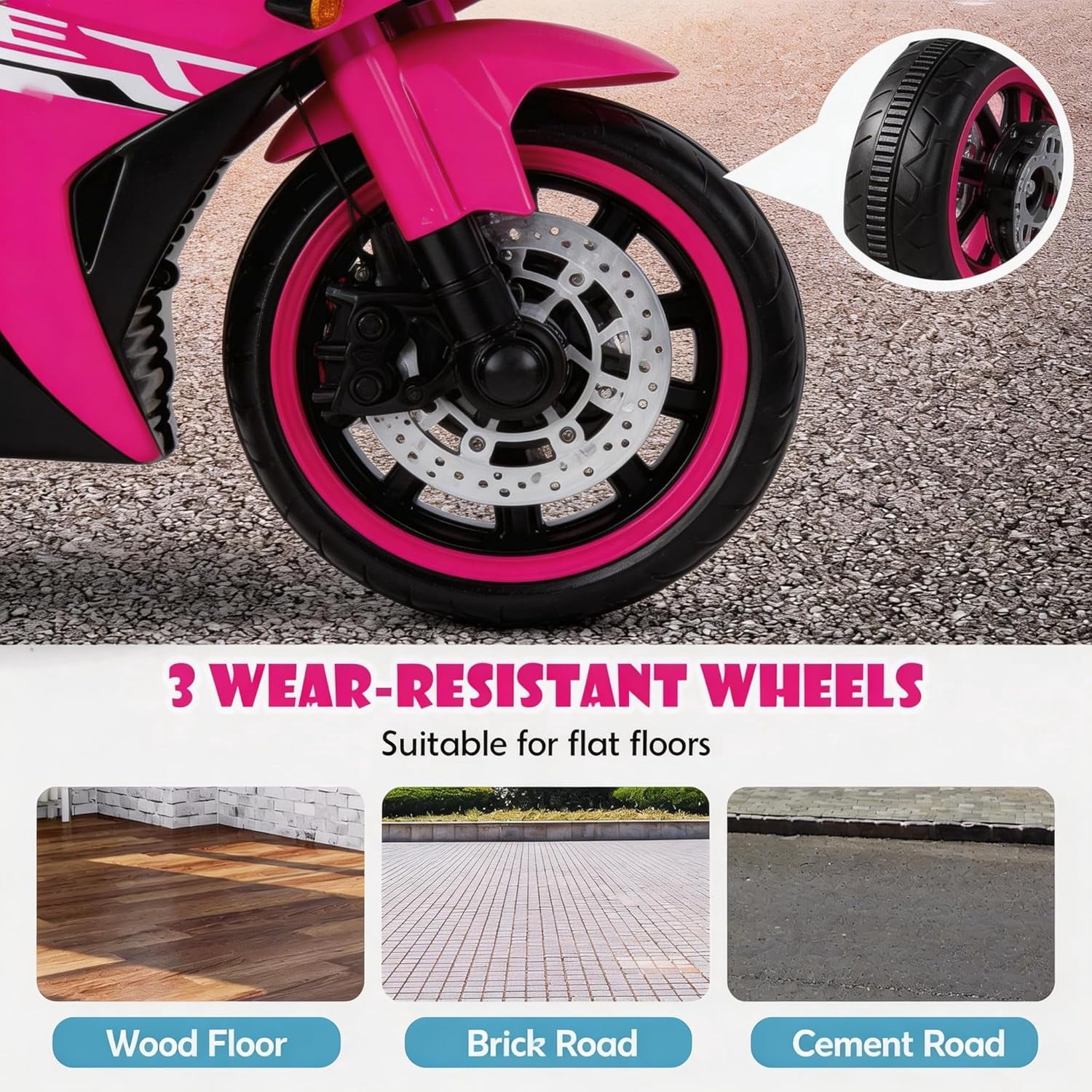 ZOGYMOZ Kids Motorcycle,12V Kids Electric Motorcycle with Training Wheels,Ride On Motorbike, Speed by Hand, Music Function, Max Load 88LB (Pink)