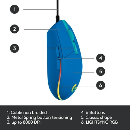 Logitech - G203 LIGHTSYNC Wired Optical Gaming Mouse with 8,000 DPI sensor - Blue