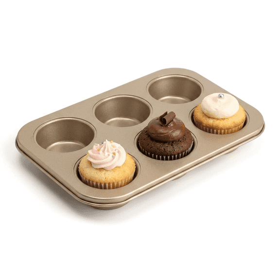 ROSEXIXI Muffin Pan 6 grids Non-Stick Cake Pan–Champagne Gold Baking Mold 10.4" x 7.4" Carbon Steel for Homemade Muffin Cheesecake and Dessert