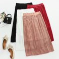 thumbnail image 5 of Quixlent Women Pleated Midi Skirt Elastic High Waist Solid Color Smooth Outline Skirt Slimming Midi Skirt Daily Wear, 5 of 7