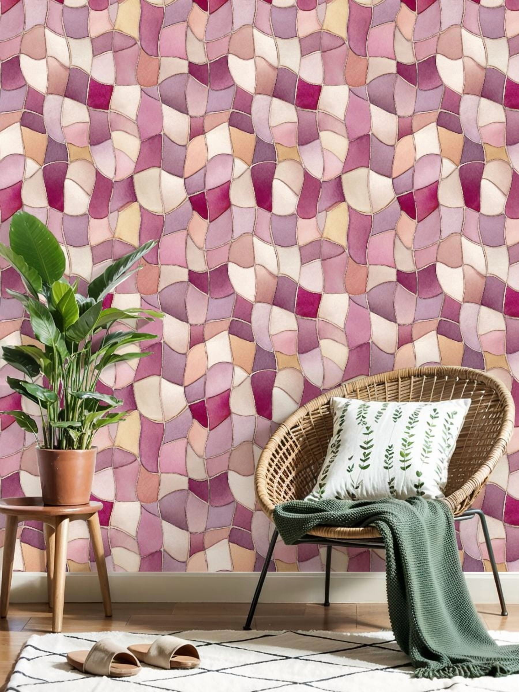 Pastel Peel and Stick Wallpaper Gentle Watercolor Grid Soft Pink White Squares Wall Mural 17.7in x 9.8ft Self Adhesive Removable Wall Paper Renter Friendly Wallpaper for Girls Bedroom Classroom