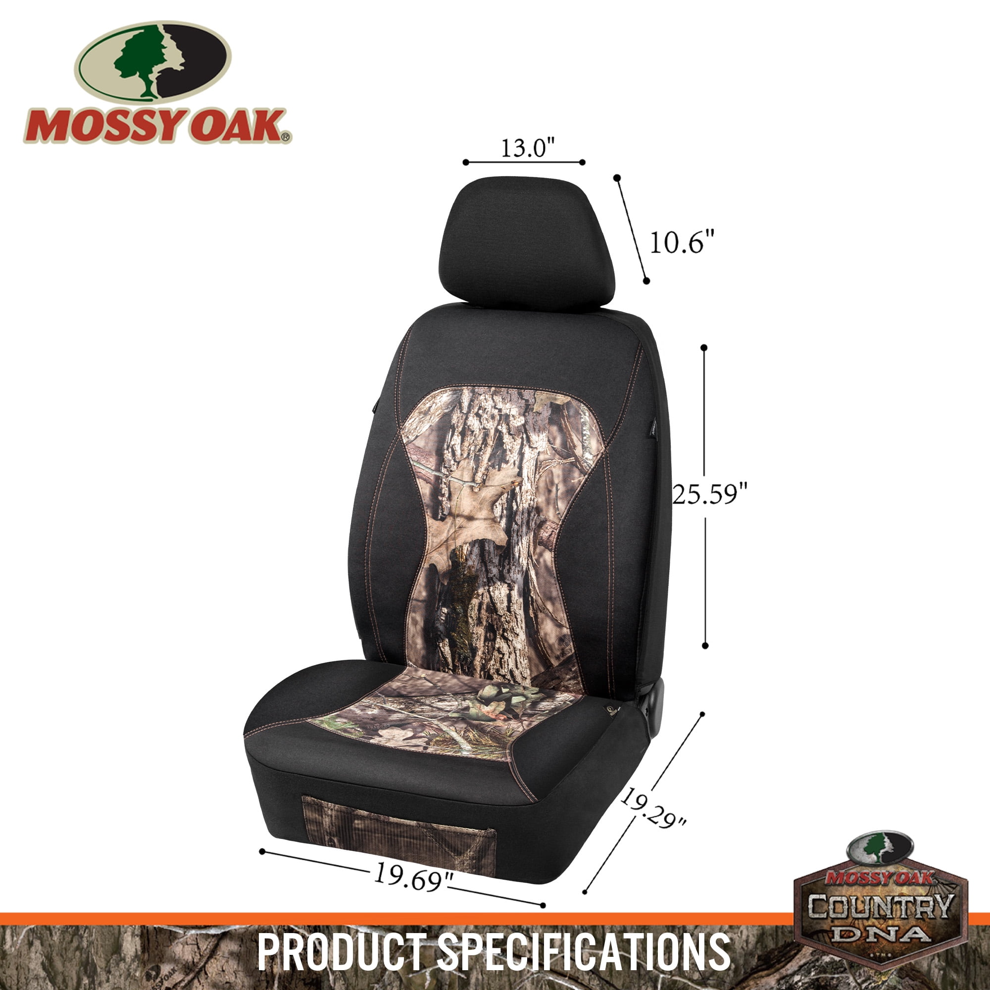 MOSSY Oak Low Back Camo Seat Covers, Airbag Compatible, Universial Fit, Fit Most Bucket Seats - Made with Premium Waterproof Neoprene Fabric - Official Licensed Product