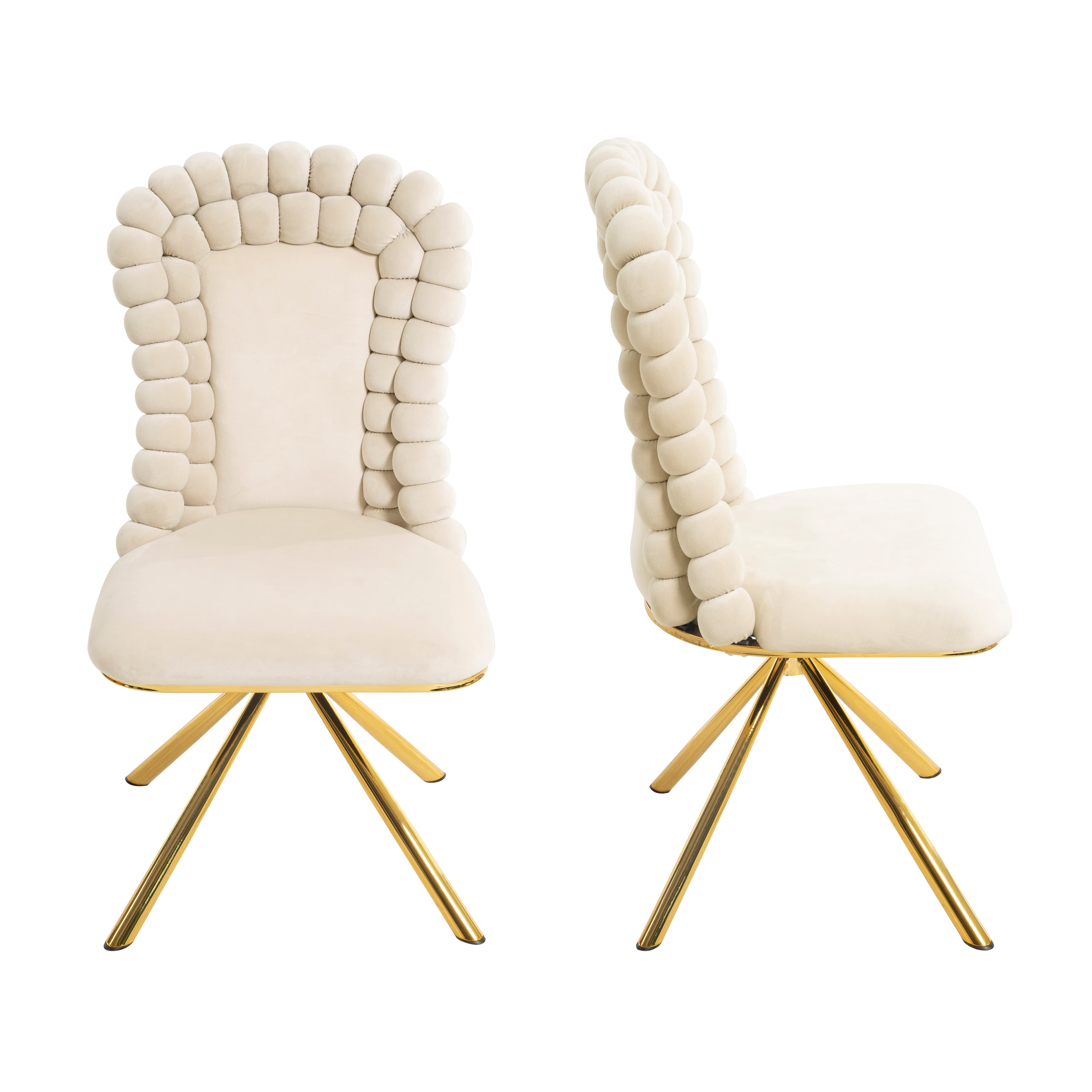 Aukfa Velvet Dining Chairs Set of 2, 360° Swivel Upholstered Accent Chairs for Bedroom/Living Room,Beige