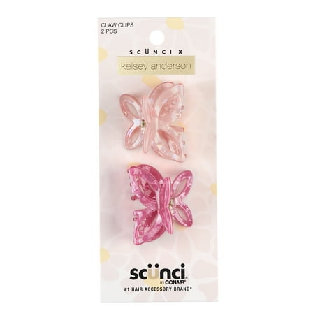 Scunci x Kelsey Anderson Acrylic Butterfly-Shaped Claw Clips, Pink, 2 count