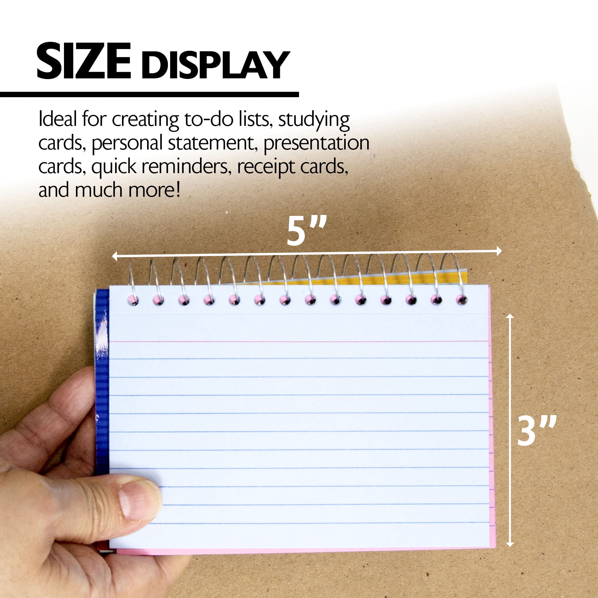 BAZIC Ruled Index Cards Book 3"X5" 1800 Count, Assorted Color Ruled Lined Flashcards