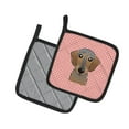 thumbnail image 2 of Checkerboard Pink Wirehaired Dachshund Pair of Pot Holders, 2 of 3