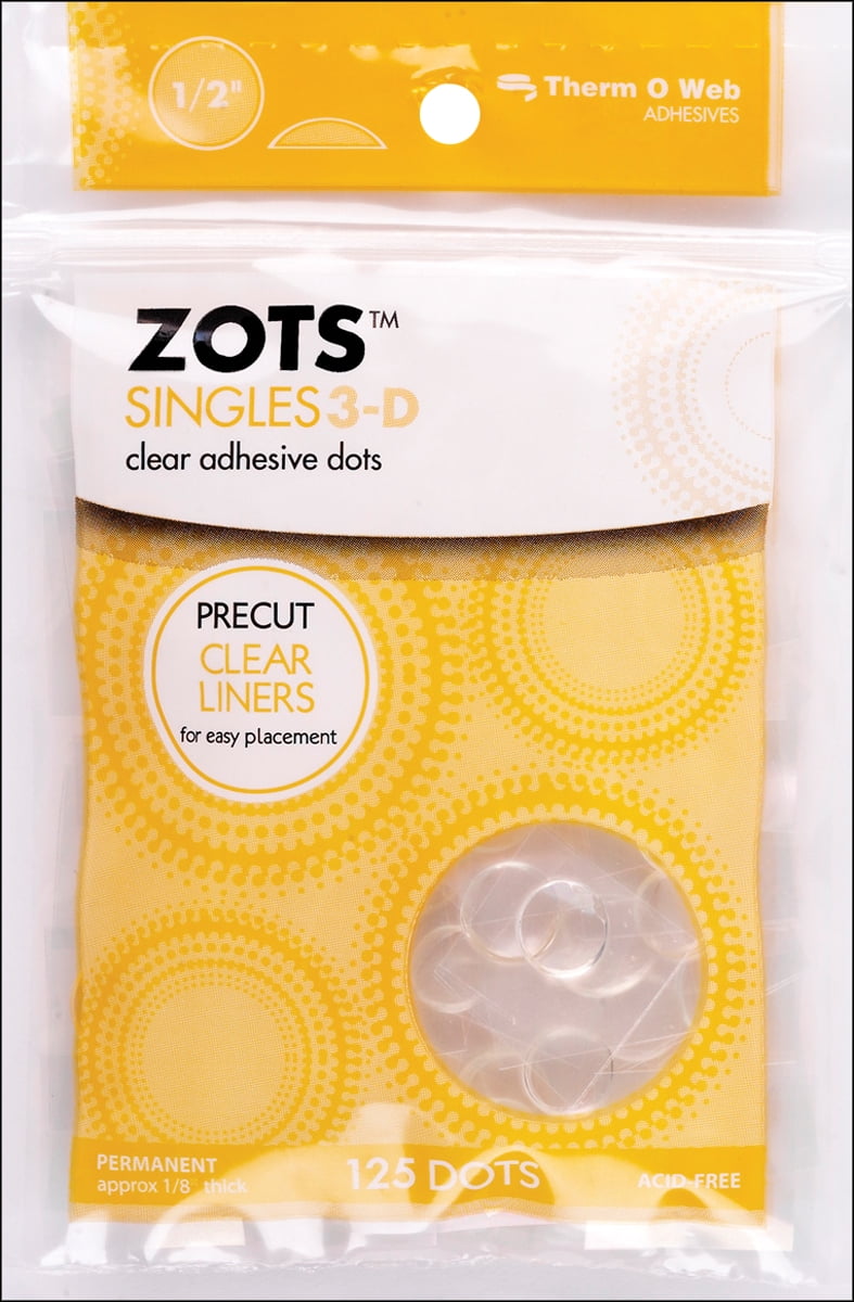 Zots Singles Clear Adhesive Dots3D 1/2"X1/8" Thick 125/Pkg Walmart