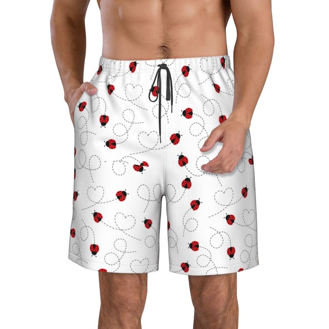 Fotbe Ladybugs Flying On Dotted Route Trajes de Baño Estampados para Hombre, Shorts de Verano de Secado Rápido, Ropa de Playa, Bañadores-Small