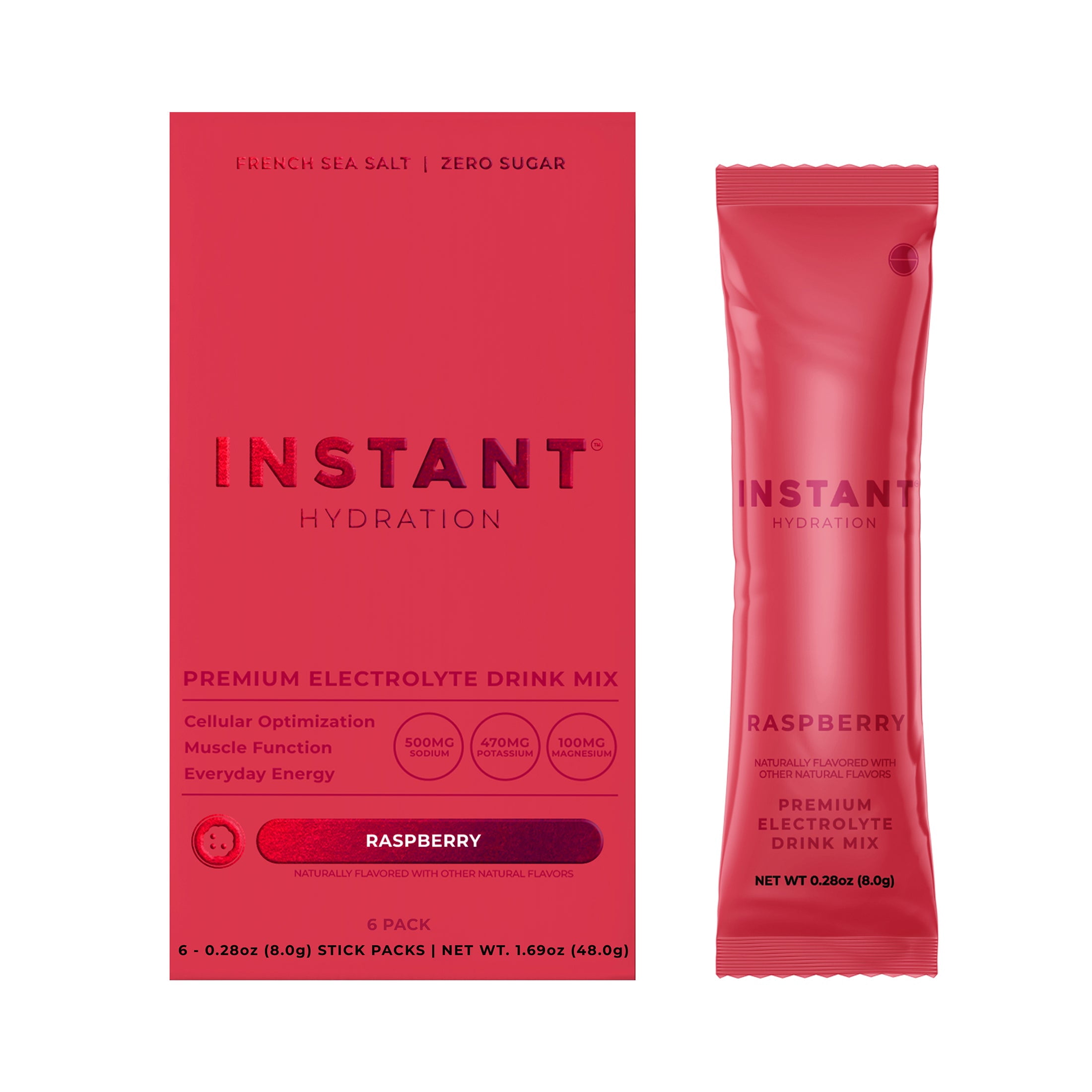 (2 pack) Instant Hydration Sugar Free Electrolyte Powder, Raspberry, 6 Sticks