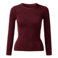 thumbnail image 3 of Baqcunre Long Sleeve T Shirt Women's Autumn And Winter Solid Color Knit Shirt Round Neck Stripe Slim Fitting Long Sleeved Top Warm And Layered Sweater Crop Tops Womens Tops Wine XL, 3 of 6