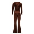thumbnail image 6 of Fewfanhot Womens 2 Piece Velour Tracksuit Two Piece Outfits for Women Long Sleeve Zip Up Crop Tops Sweatpants Sets Pockets, 6 of 7