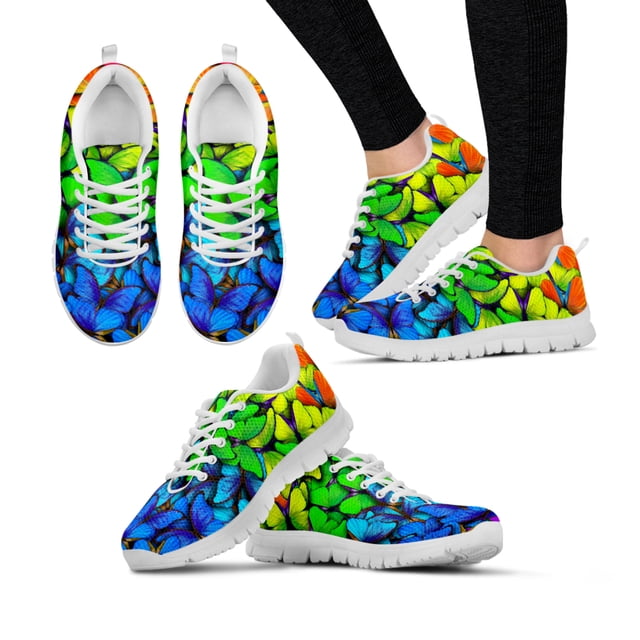 Zapatillas de plataforma cómodas con estampado de mariposas, ligeras, con cordones, para exteriores, informales, con suela negra