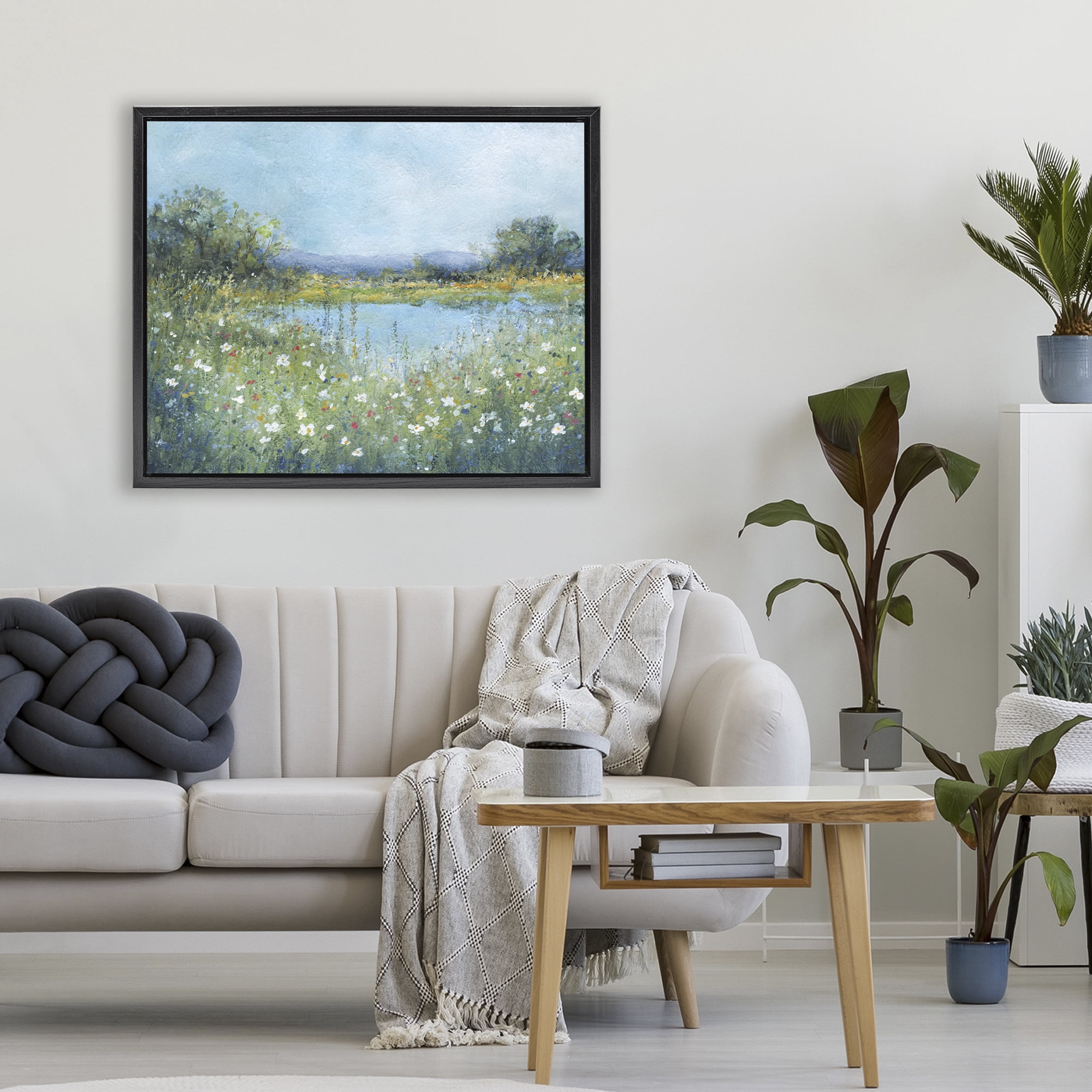 Stupell Industries Impressionist Meadow Surrounding Pond Black Framed Floater Canvas Wall Art, design by Carol Robinson