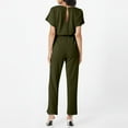 thumbnail image 4 of Huankd Womens Summer Casual Short Sleeve Pants Suit Beach Vacation Romper Belted Dressy Wedding Guest Jumpsuit Jumper Army Green S, 4 of 5