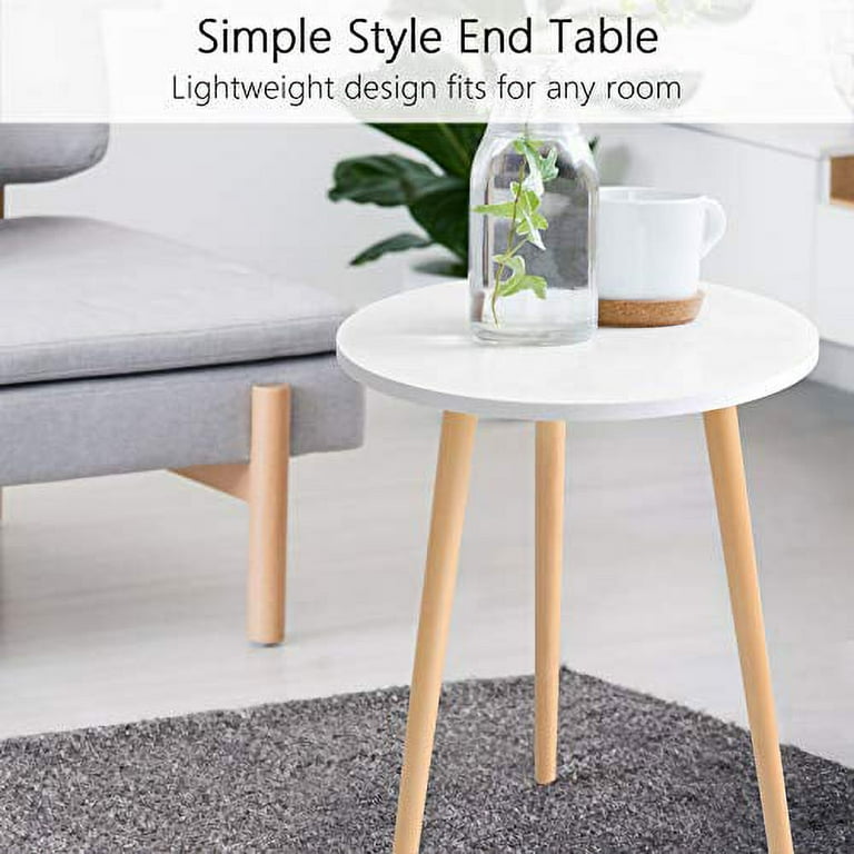 Haton Side Table Round White Modern Home Decor Coffee Tea End Table for Living Room Bedroom and Balcony Easy Assembly 16.5 20.5 inches