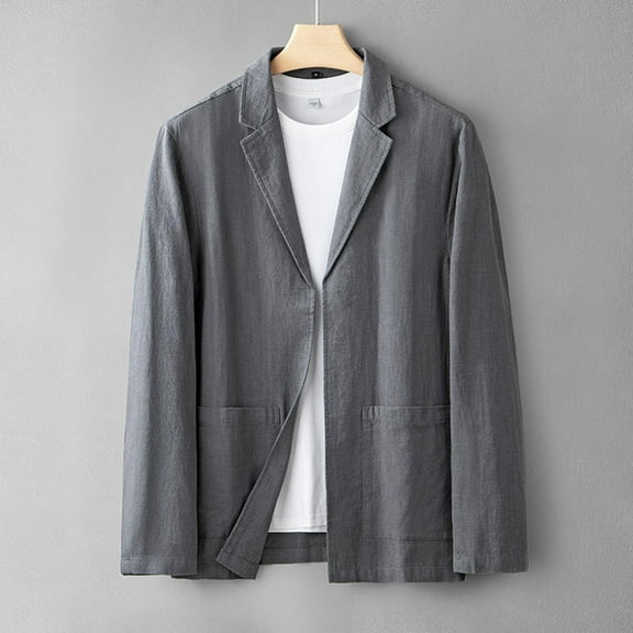 DPTALR George Men's Linen Lightweight Long Sleeve Open-Front Cardigan Pockets Gray Big and Tall Men XXL