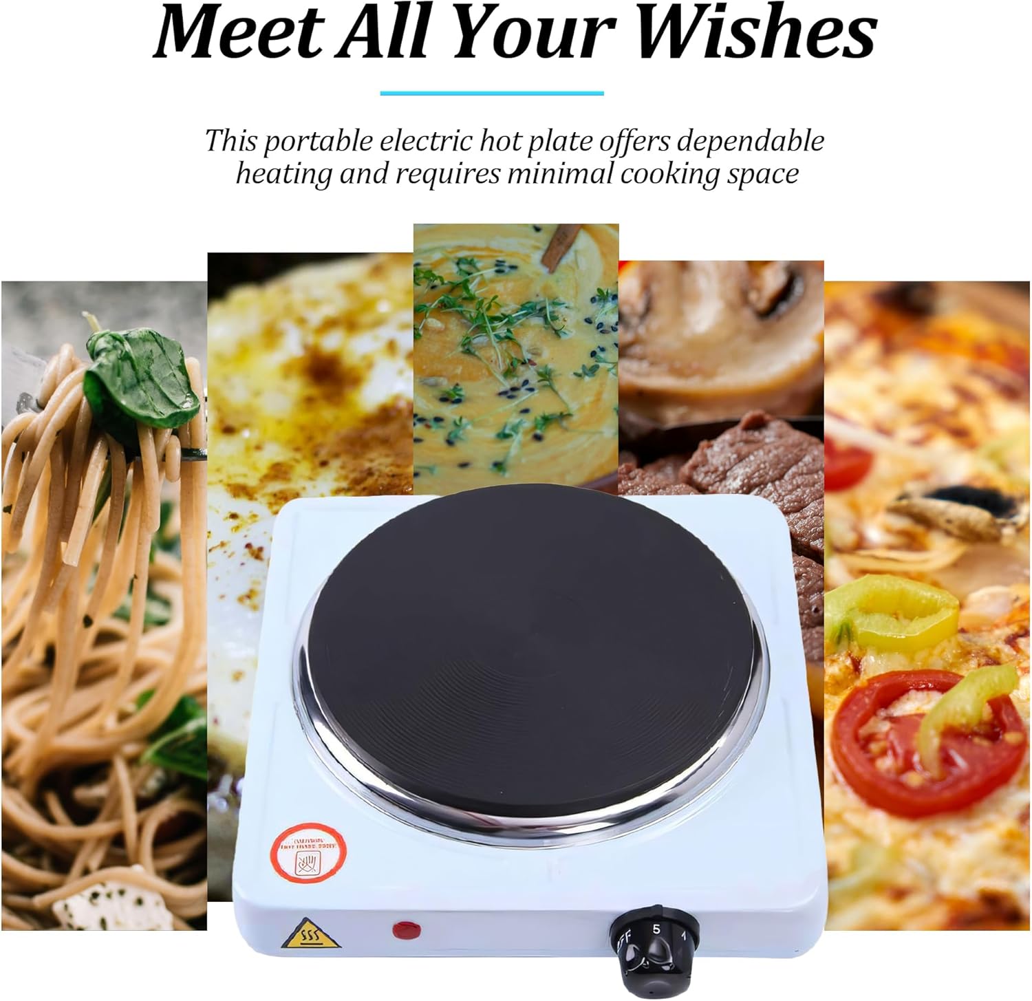 Oenbopo Electric Countertop Single Burner, 1000W Cooktop with Cast Iron Hot Plate, Temperature Controls, Power Indicator Lights, Easy to Clean, White