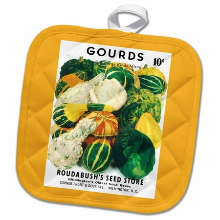 3dRose Gourds Small and Large Mixed Roudabushs Seed Store - Pot Holder, 8 by 8-inch
