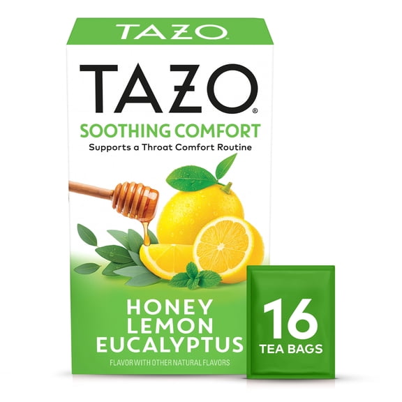 TAZO Throat Comfort Herbal Tea Bags, Peppermint Eucalyptus Thyme, Honey Lemon Flavor, 16 Count