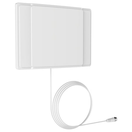 Barkan 40 Miles, Indoor HDTV Flat TV Antenna, wall mounted / tabletop positioning, 10 ft cable, White, 2 year