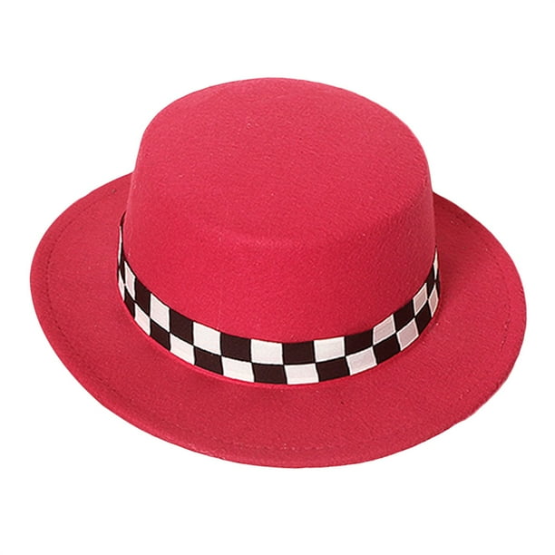 Licupiee Children Fedoras Hat Plaid Pattern Strap Decor Formal Hat Flat