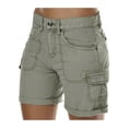 thumbnail image 1 of FASHIONWT Women Thin Mid Rise Casual Plain Woven Cargo Shorts, 1 of 5