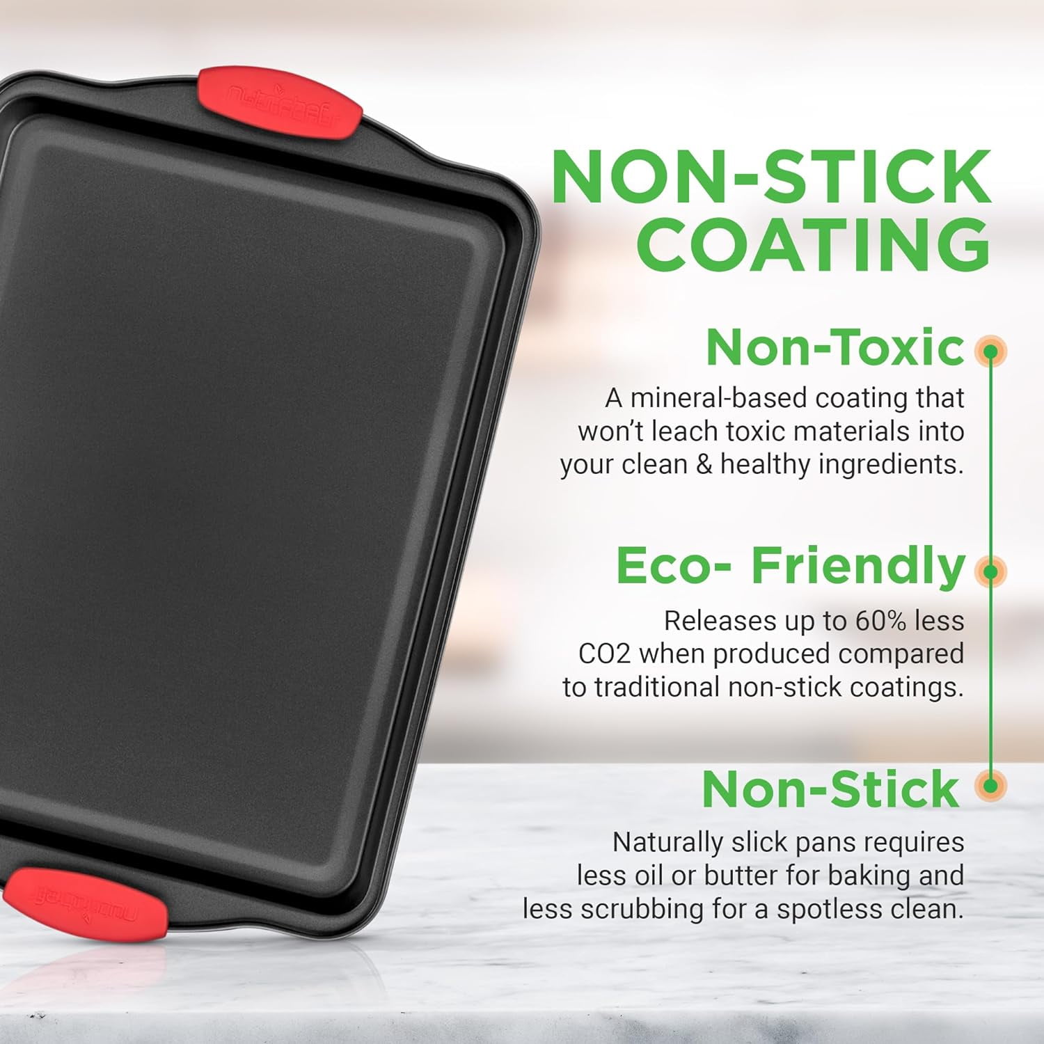 Nonstick Baking Pans Set – Premium Cookie Sheets for Baking, Carbon Steel Stackable Baking Trays with Red Silicone Handles, Oven Safe Pans for Cookies, and Cakes, Dishwasher Safe (6 Pack)