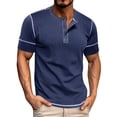 thumbnail image 1 of LUOGENLI Male T-shirts for Mens Male Spring Short Sleeve Solid Color Letter Stripe Stitching Short Sleeve Top Mens T-shirts Graphic Tees Funny Easter Blue XXL, 1 of 9