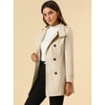 thumbnail image 2 of Abrigo de invierno con cinturón y bolsillos con doble botonadura y cuello alto para mujer Beige M, 2 of 6