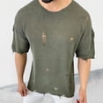 thumbnail image 3 of FINALGANG Mens Solid Color Crew Neck Short Sleeve Knit TShirt With Distressed Ripped Frayed Loose Fit For Casual Wear Festival Activities Soft Tee, 3 of 3