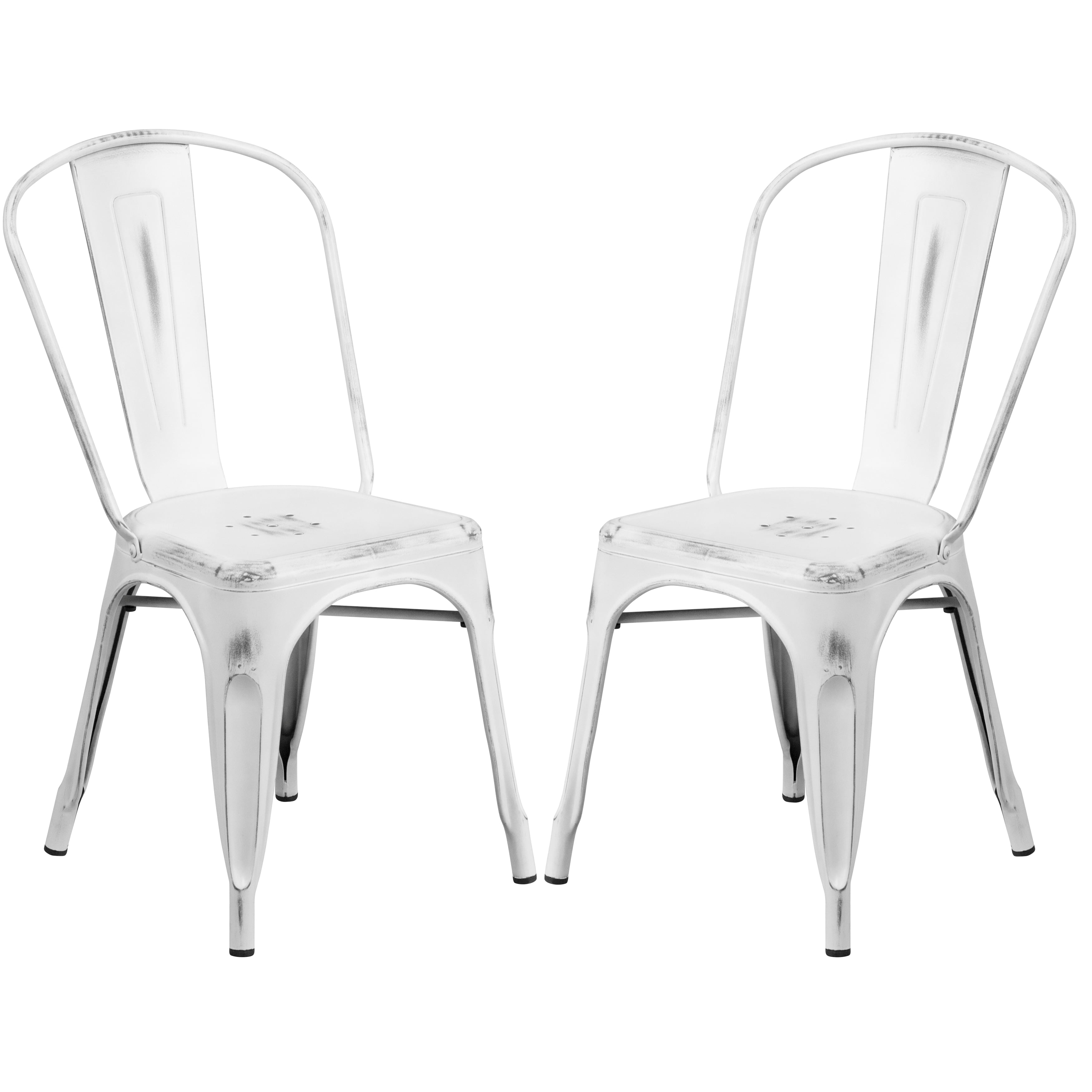A Line Furniture White Distressed Metal Bistro Style Chair 4 Chairs