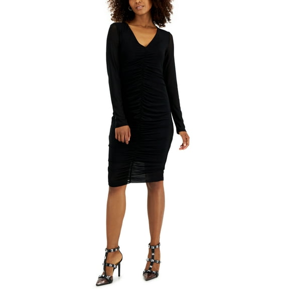$80 Inc International Concepts Womens Ruched Mesh Bodycon Dress Black Size Small