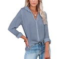 thumbnail image 1 of Avamo Ladies Tops Long Sleeve Blouse Lapel Neck Shirts Office Elegant Tunic Shirt Loose Button Down Light Blue XL, 1 of 3